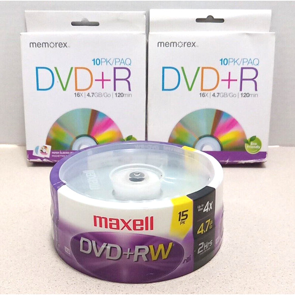 Memorex & Maxell Mixed DVD+R Lot 35 Recordable Discs 120 min 4.7 GB 16x DVD NIB!